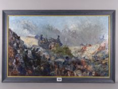 ANN FELLOWS oil on board - Welsh slate heap and ruins, signed and entitled label verso, 39 x 67 cms