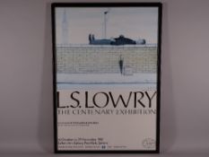 L S LOWRY Centenary Exhibition Poster - The Salford Art Gallery, November 1987, 58 x 40 cms