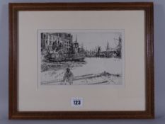 JAMES ABBOTT McNEILL WHISTLER etching - Eagle Wharf with numerous boats & seated figure on a barge