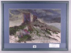 EMMA SUNERTON-BURL pastel - Dolwyddelan Castle, signed with initials, 37.5 x 48 cms