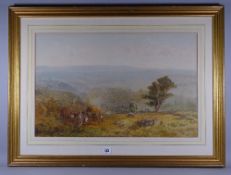 JAMES WHAIT watercolour - busy harvesting scene with figures, horses and hay carts, signed, 40 x
