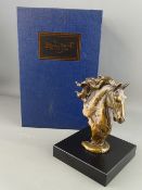 BERNARD KIM CONTEMPORARY BRONZE SCULPTURE of a horse's head with flowing main set to a square