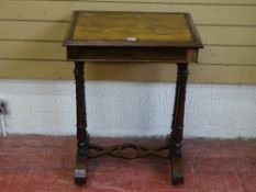 A VICTORIAN ROSEWOOD SINGLE DRAWER SIDE TABLE with boxwood crossbanding on turned supports and