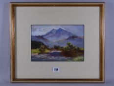 ALFRED OLIVER watercolour - landscape scene with misty Moel Siabod, 17 x 25 cms