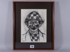 KAREL LEK colourwash - head and shoulders of a jovial smiling clown, signed in full, 26 x 20 cms