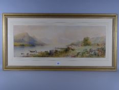 T SEYMOUR watercolour - Highland lake scene with yachts and fishermen with boat on the shore,