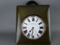 A FINNIGANS, MANCHESTER NICKLE CASED GOLIATH POCKET/TRAVEL CLOCK in original fitted case, white dial