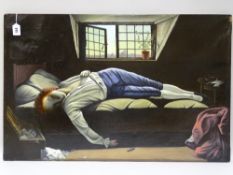 ENGLISH SCHOOL oil on canvas, unframed - 'The Death of Chatterton', 56 x 88 cms (several repair