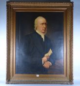 19th CENTURY ENGLISH SCHOOL oil on canvas - half length portrait of an elegant whiskered seated