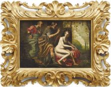 Flämische Schule des 17. Jahrhunderts Susanna und die beiden Alten Öl/Kupfer. 31,5 x 45,5 cm.-