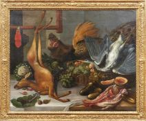Großes Küchenstillleben Flämische Schule, 17. Jh. - Kreis des Frans Snyders Üppig gedeckter Tisch