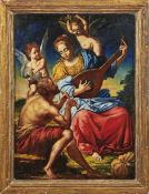 Allegorie der Musik Italien, 18. Jh. In Landschaft sitzende, weibliche Gestalt mit Laute, wohl die
