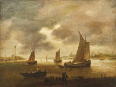 Küstenlandschaft mit Fischerbooten Haarlemer Schule, 17. Jh. Öl/Holz, parkettiert. 48 x 64 cm;
