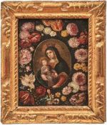 Kreis des Frans Francken II. Madonna im Blütenkranz In der ovalen Reserve die bekrönte Maria mit dem