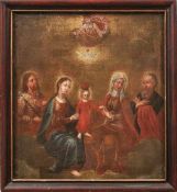 Heilige Familie Süddeutschland, 18. Jh. Im Zentrum der stehende Jesusknabe, flankiert von Maria,