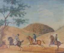 KulenzDrei Reiter in LandschaftThüringen, A. 19. Jh. Aquarell und Gouache. Verso ausführlich bez. 