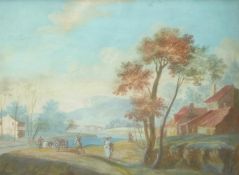 Südliche Landschaft mit Bauern bei ihrer Arbeit2. H. 18. Jh.Gouache. 11,5 x 16,5 cm; unter Glas