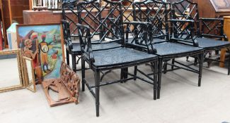 Unfortunately this lot has been withdrawn from sale - A set of six black painted faux bamboo elbow