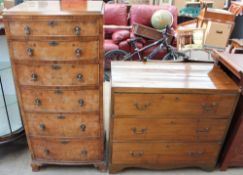A reproduction walnut chest with six graduated drawers on bracket feet together with another chest