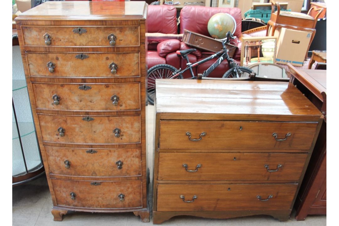 A reproduction walnut chest with six graduated drawers on bracket feet together with another chest - Image 1 of 3