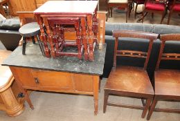 An oak gate leg dining table together with a pair of 19th century oak ball back dining chairs,