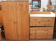 A modern pine wardrobe and dressing chest