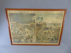 A Large Coloured Print depicting two Dutch scenes, one Winter, the second Summer entitled '