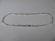 A 925 Silver and CZ Segmented Bar Necklace, approx 42 cms, approx 19 gms.