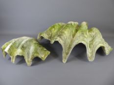 Two Large Indian Ocean Clam Shells, approx 66 x 45 and 26 x 36 cms respectively