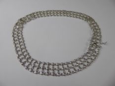 A 925 Silver and CZ Triple Strand Collar Necklace, the necklace approx 42 cms, approx 58 gms.
