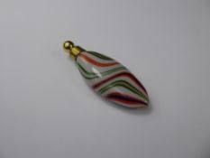 A Nailsea Glass Scent Bottle and Stopper, with green, orange and blue colours and gold flecks.