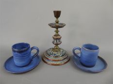 Royal Doulton Lambeth Ware Candle Stick, together with a part Ludovic pottery coffee set, comprising