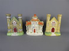 Three Victorian Staffordshire Pastille Burners.