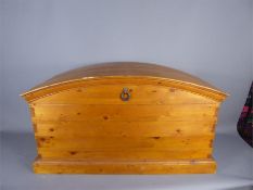 A Vintage Hand-Made Wooden-Slatted Trunk with Domed Top