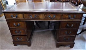 Mahogany Effect Twin Pedestal Writing Desk.