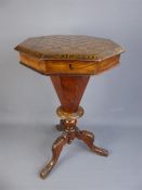 An Antique Rosewood Trumpet Sewing Table Work Box