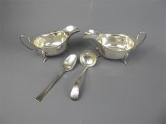 A Pair of Silver Sauce Boats and Miscellaneous Silverware