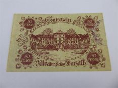 Channel Islands WW2 Occupation - a 50 pfennig banknote used in Wurzach.