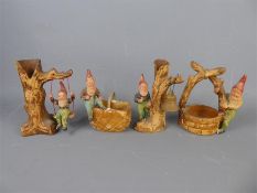 Heissner, Four Terracotta Vintage Art Pottery Gnomes