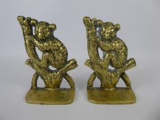 Australian Interest; A Pair of Vintage Brass Koala Bear Book Ends