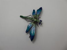 A Silver and Enamel Dragon Fly Brooch