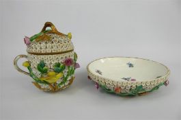 A 19th Century Meissen Schneeballen Chocolate Pot, Cover and Saucer