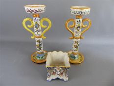 A Pair of Italian Majolica Candlesticks