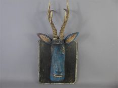 A Vintage Hand-Carved Wooden Folk Art Deer Head