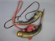Two Vintage Cow Horn Powder Flasks