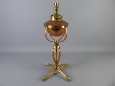 A W.A.S Benson Arts and Crafts Oil Lamp, with copper reservoir (no globe or funnel), approx 53 cms