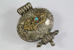 An Antique Tibetan Oval Silver Gau Amulet Box