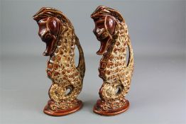 A Pair of Foster's Pottery Sea-horse Vases.