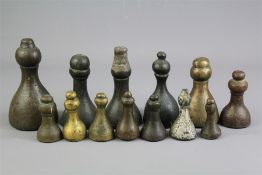 Thirteen Antique Maltese Cast Brass and Bronze Weights