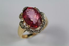 A 14ct Yellow Gold Pink Stone and Diamond Ring